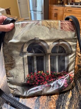 Arched Window Floral Crossbody with Pink Blooms